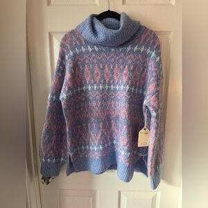NWT Bubblegum pink and periwinkle blue fair isle sweater